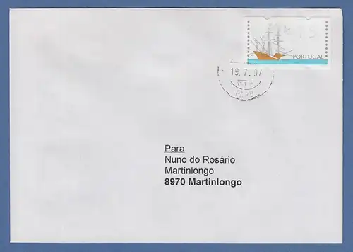Portugal 1997 ATM Galeone mit DV Mi.-Nr. 15 Z2 Azul-Wert A75 auf Inlands-Brief