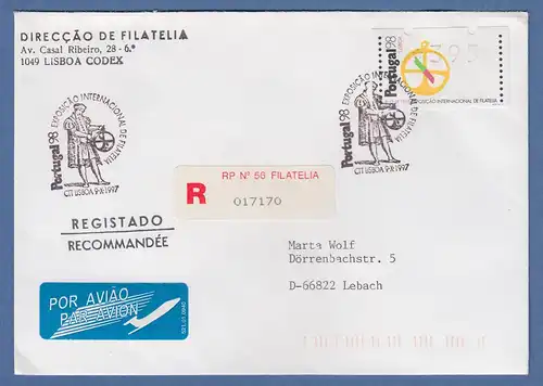 Portugal 1997 ATM PORTUGAL'98 Mi.-Nr. 16 Z1 hoher Wert 395 auf R-FDC nach D 