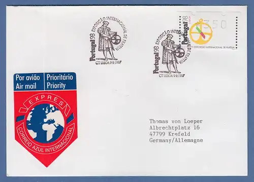 Portugal 1997 ATM PORTUGAL'98 Mi.-Nr. 16 Z1 hoher Wert 350 auf Express-FDC -> D 
