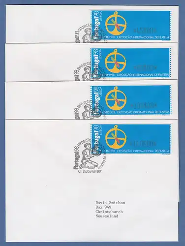 Portugal 1997 ATM PORTUGAL'98 Mi.-Nr. 17.2 Z1 Satz 45-80-100-140 auf 4 FDC's