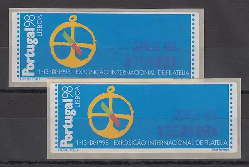 Portugal 1997 ATM PORTUGAL'98 Mi.-Nr. 17.1 Z2 Satz AZUL 75-350 ** 