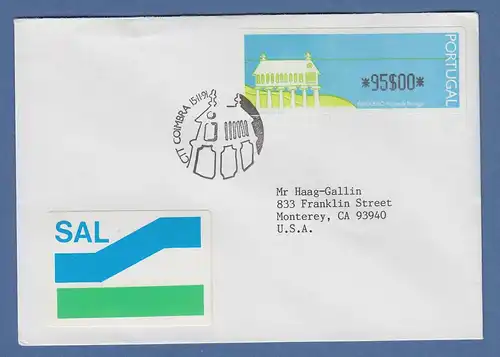 Portugal 1991 ATM Espigueiro Mi.-Nr. 3 Wert 95$00 auf SAL -> USA ET-O Coimbra