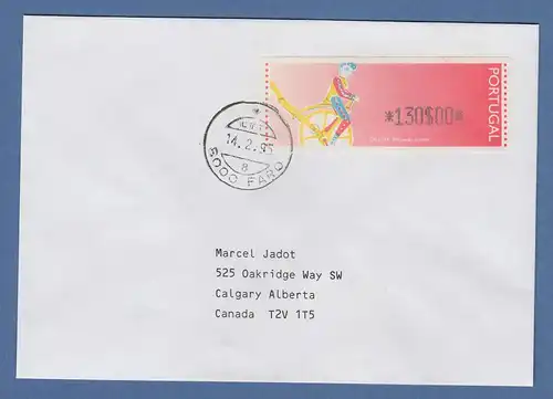 Portugal 1992 ATM Ciclista Mi.-Nr. 6 Wert 130$00 auf Brief nach Canada, O FARO