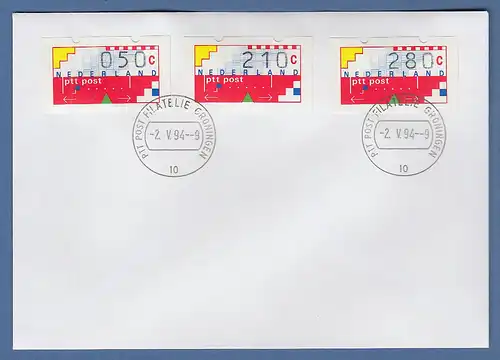 Niederlande Klüssendorf-ATM Mi.-Nr. 1 Versandstellen-Satz VS6 50-210-280 auf FDC