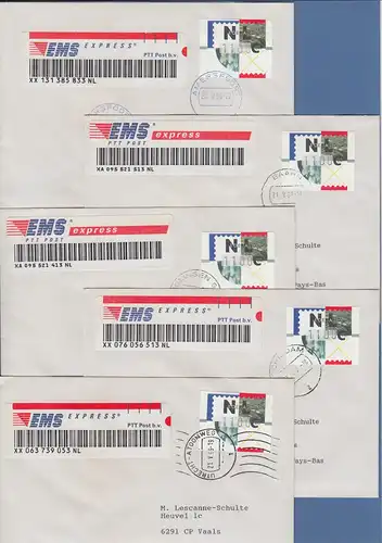 Niederlande ATM Mi.-Nr. 2.1 Typ FRAMA Wert 1100 auf EMS-FDC aller 5 Standorte !