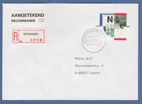 Niederlande ATM Mi.-Nr. 2.1 Typ FRAMA Wert 1100 auf R-FDC, O GRONINGEN