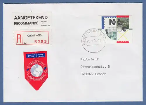 Niederlande ATM Mi.-Nr. 2.1 Typ FRAMA Wert 1700 auf R-Express-FDC, O GRONINGEN