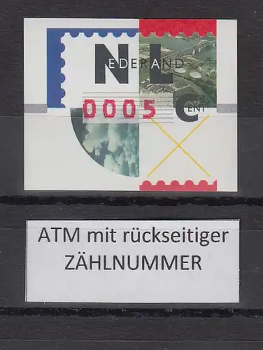 Niederlande ATM Mi.-Nr. 2.2 Typ NAGLER Kleinwert 0005 ** mit Zählnummer 