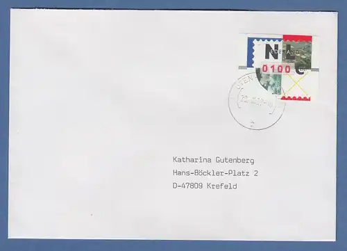 Niederlande ATM Mi.-Nr. 2.2 Typ NAGLER Wert 0100 auf FDC nach D, O HOUTEN