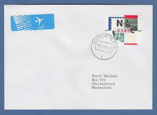 Niederlande ATM Mi.-Nr. 2.2 Typ NAGLER Wert 0160 auf FDC nach NZL, O MOERDIJK