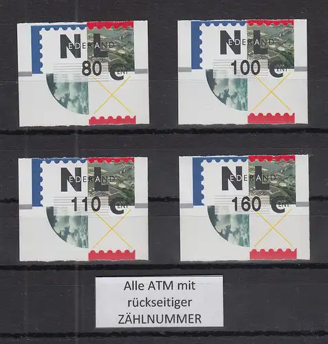 Niederlande ATM Mi.-Nr. 2.3 Typ HYTECH Satz 80-100-110-160 mit Zählnummer, **