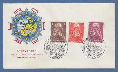 Luxemburg EUROPA-Marken 1957 Mi.-Nr. 572-574 auf FDC 