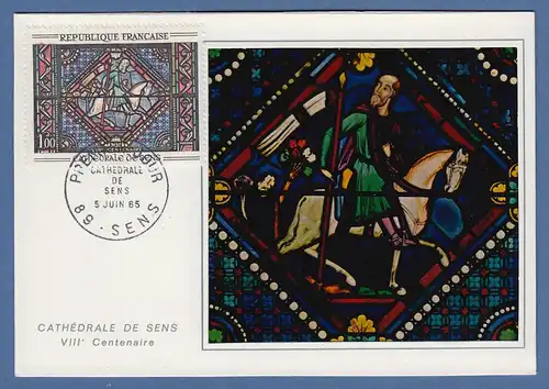 Frankreich 1965 Kirchenfenster Kathedrale von Sens, Mi-Nr. 1513 Maximumkarte