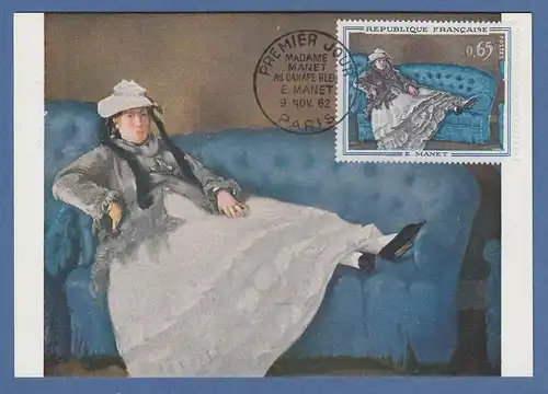 Frankreich 1962 Édouard Manet Madame Manet,  Mi-Nr.1416 Maximumkarte