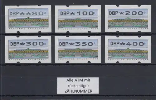 ATM Sanssouci Nagler Mi-Nr. 2.2.1 Satz VS2 6 Werte 80-400 ** alle mit Zählnummer