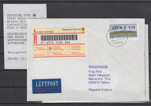 ATM Sanssouci Mettler-Toledo Mi-Nr. 2.2.2 Wert 510 mit AQ auf R-Brief, Köln