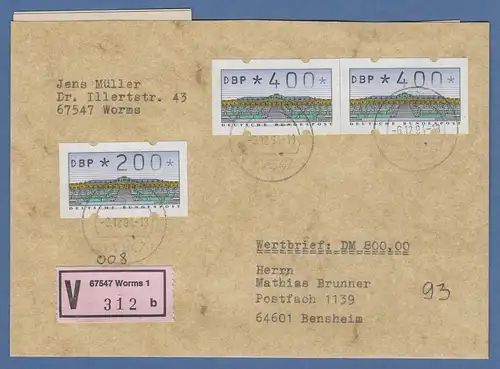 ATM Sanssouci Mi.-Nr. 2.1.1 200-400-400 auf V-Brief 1994, AQ-Spätverwendung !