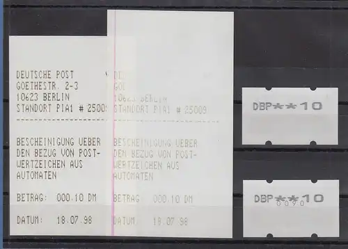 ATM Sanssouci Nagler-Nadeldruck Mi-Nr 2.2.1 aus Pia-Olivetti, 2 Gummidrucke **