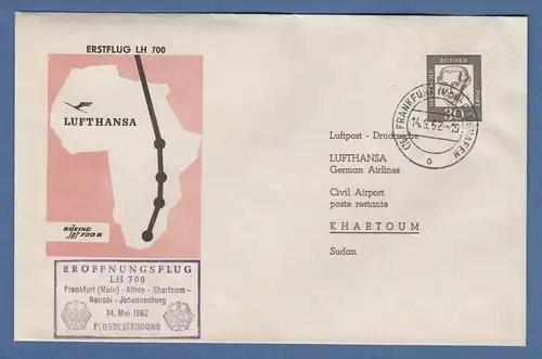 Bundesrepublik Mi.-Nr. 354 EF auf Erstflug-Drucksache Flug LH 700 FFM Khartoum 