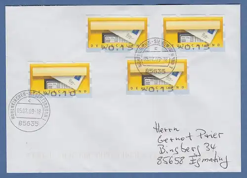 ATM Briefkasten Fehlverwendung Mi.-Nr. 5 F I Werte 10-15-15-15 auf Brief, 2009