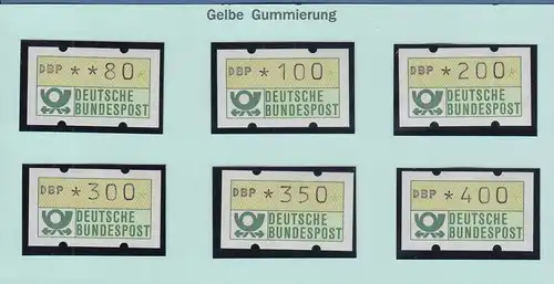 Deutschland ATM Typ NAGLER, gelber Gummi Satz 6 Werte 80-400 Pfg. VS9 kpl. ** 
