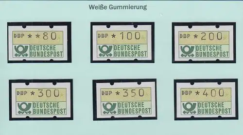 Deutschland ATM Typ NAGLER, weisser Gummi Satz 6 Werte 80-400 Pfg. VS9 kpl. ** 