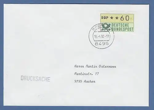 Deutschland ATM Typ NAGLER Mi.-Nr. 1.2 Inbetriebnahme-Beleg Roding, 15.4.92