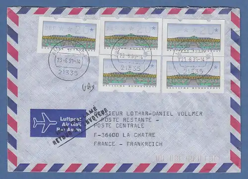 ATM Mi.-Nr. 2.1.1 Wert 20 5x auf Retour-Brief nach Frankreich, O LÜNEBURG 1995