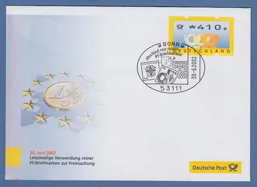 Deutschland ATM Mi.-Nr. 3.3 hoher Wert 410 auf Schmuckbrief mit LT-O 30.6.2002