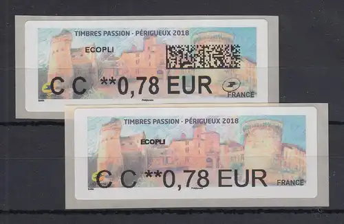 Frankreich 2018 ATM Timbres Passion Périgueux  Wert CC 0,78 EUR in 2 Typen ** 