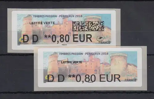 Frankreich 2018 ATM Timbres Passion Périgueux  Wert DD 0,80 EUR in 2 Typen ** 