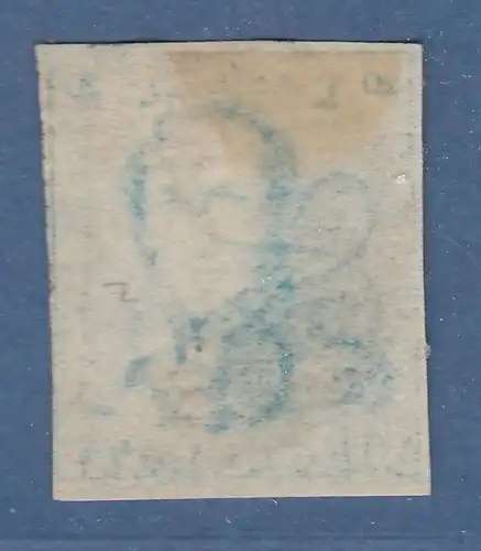 Belgien 1.Ausgabe 1849 20C-Wert in Farbe milchblau, Mi.-Nr. 2b gestempelt