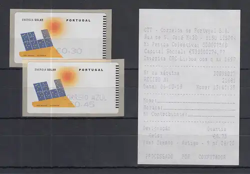 Portugal 2006 ATM Solar-Energie SMD Mi-Nr 54.1 Z1/Z2 0,30 AZUL 0,45 ** mit AQ 