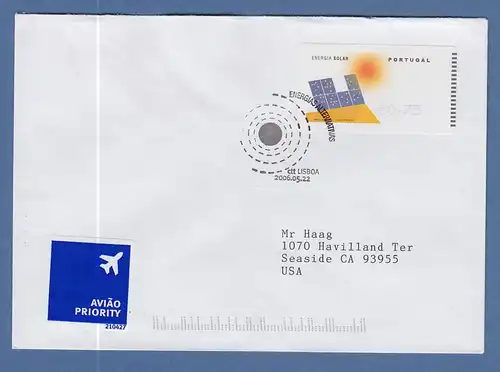 Portugal 2006 ATM Solar-Energie SMD Mi-Nr 54.1 Z1 Wert 0,75 auf FDC in die USA