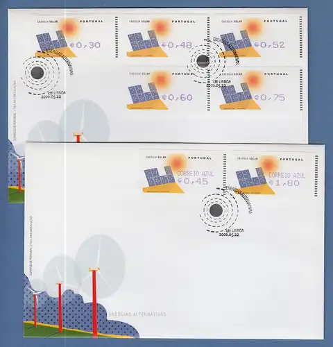 Portugal 2006 ATM Solar-Energie Amiel Mi.-Nr. 54.2 Z1/Z2 7 Werte auf 2 FDC 