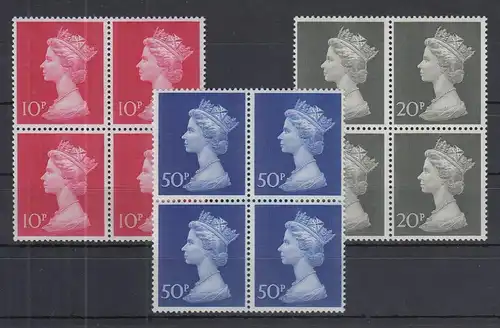Großbritannien 1970-73 Queen Elizabeth Mi.-Nr. 549-551 Viererblock-Satz ** 