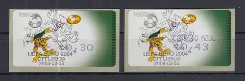 Portugal 2004 ATM Fussball-EM Amiel Mi.-Nr. 44.2.1 2 Werte 30-AZUL43 mit ET-O