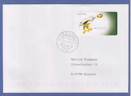 Portugal 2004 ATM Fussball-EM SMD Mi.-Nr. 44.1 Wert 0,55 auf FDC nach D