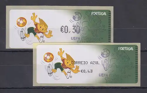 Portugal 2004 ATM Fussball-EM Monétel Mi.-Nr. 45 Werte 0,30 und AZUL 0,43 ET-O