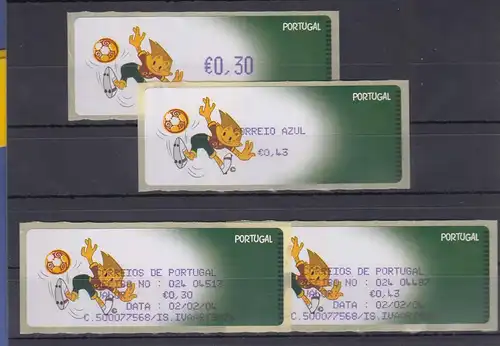 Portugal 2004 ATM Fussball-EM Monétel Mi.-Nr. 45 Werte 0,30 - AZUL 0,43 ** m. AQ