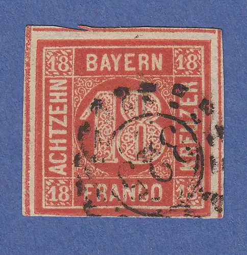 Bayern 18 Kreuzer zinnober Mi.-Nr. 13a mit OMR 325 München, einwandfrei !