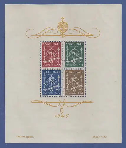 Portugal Blockausgabe 1945 Mi.-Nr. Block 9 ** 100 Jahre Marineschule