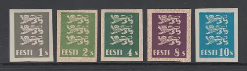 Estland Wappenlöwe 1928  5 ungezähnte Probedrucke, alle ** 