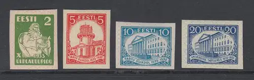 Estland 1932 Uni Dorpat / Sängerfest  4 ungezähnte PROBEDRUCKE, alle ** 