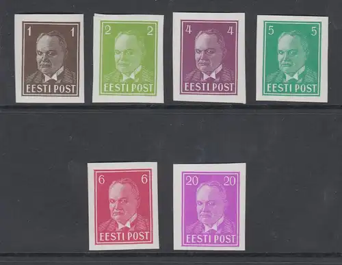 Estland 1936 Staatspräsident Päts  6 ungezähnte Probedrucke, alle ** 