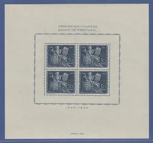 Portugal Blockausgabe 1946 Mi.-Nr. Block 11 ** 100 Jahre Bank, Allegorie