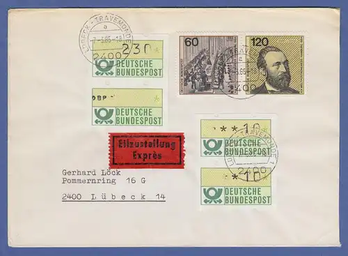 Deutschland ATM Mi.-Nr. 2 Paare auf Eil-Brief, LÜBECK-TRAVEMÜNDE 1985