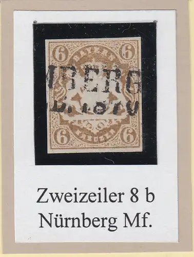 Bayern Wappen 6 Kreuzer braun Mi-Nr. 20 mit Zweizeiler NÜRNBERG 