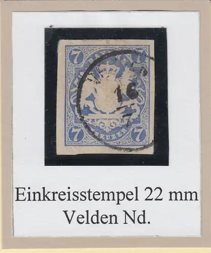 Bayern Wappen 7 Kreuzer blau Mi-Nr. 21 mit Einkreis-O VELDEN