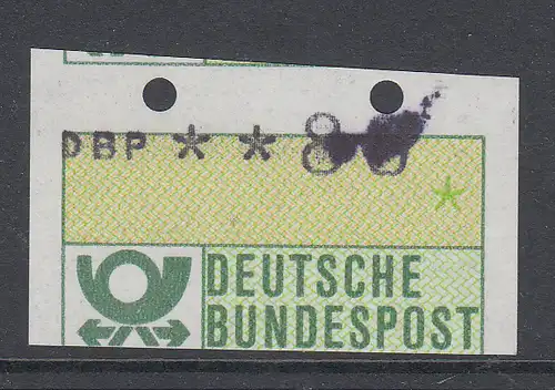 ATM Mi.-Nr. 1.1 Verschnitt, Werteindruck 80 Pfg verschoben, Verklecksung 